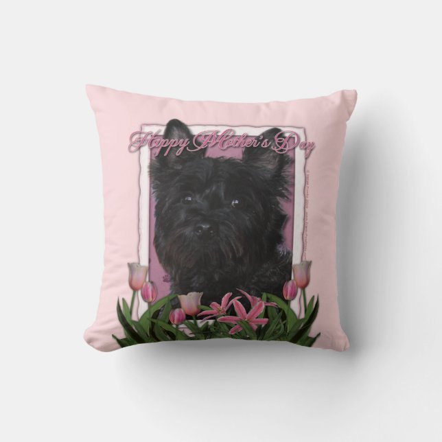 Mothers Day - Pink Tulips - Cairn Terrier - Rosco Throw Pillow (Front)