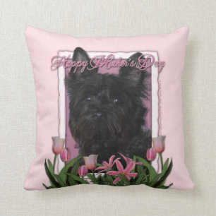 Mothers Day - Pink Tulips - Cairn Terrier - Rosco Throw Pillow