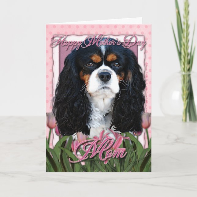 Mothers Day - Pink Tulips - Cavalier - Tri-Color Card (Front)