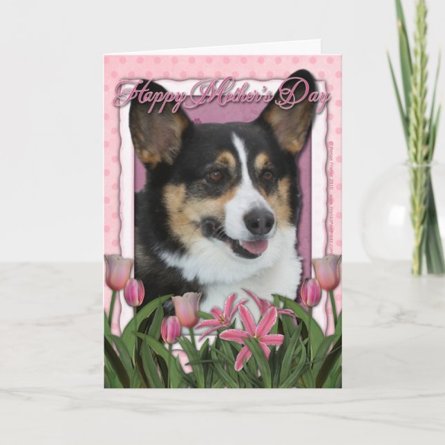 Mothers Day - Pink Tulips - Corgi Card (Front)