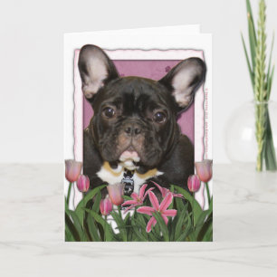 Mothers Day - Pink Tulips - Frenchie - Teal Card