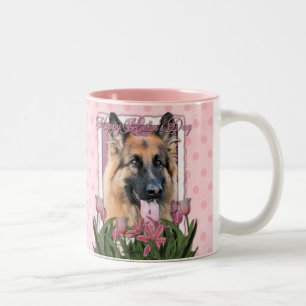 Mothers Day - Pink Tulips - German Shepherd Chance Two-Tone Coffee Mug