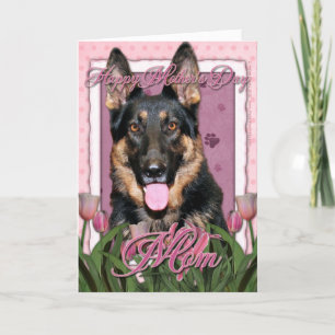 Mothers Day - Pink Tulips - German Shepherd - Kuno Card