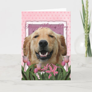 Mothers Day - Pink Tulips - Golden Retriever Card