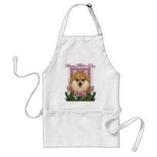 Mothers Day - Pink Tulips - Pomeranian Standard Apron