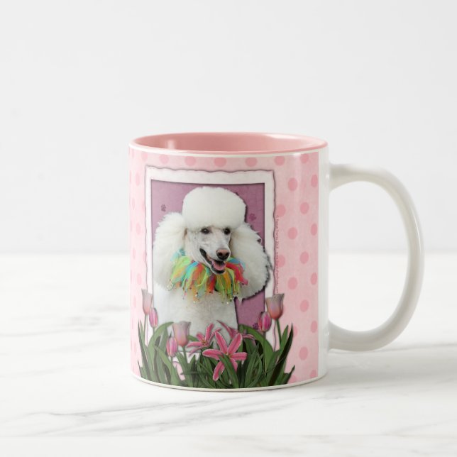 Mothers Day - Pink Tulips - Poodle - White Two-Tone Coffee Mug (Right)