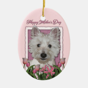 Mothers Day - Pink Tulips - Westie Ceramic Ornament