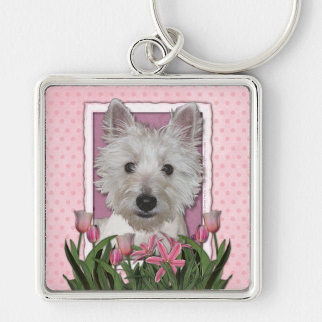 Mothers Day - Pink Tulips - Westie Keychain (Front)