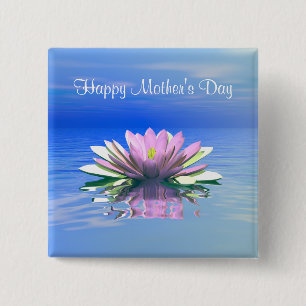 Mother's Day Pink Water Lily 2 Inch Square Button
