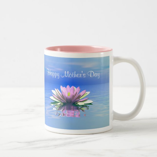 Mother's Day Pink Water Lily Two-Tone Coffee Mug (Right)