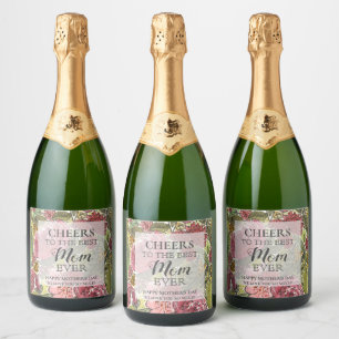 Mother's Day Pink Watercolor Flowers CHEERS best   Sparkling Wine Label