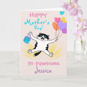 Mother's Day Playful Tuxedo Kitty  Card