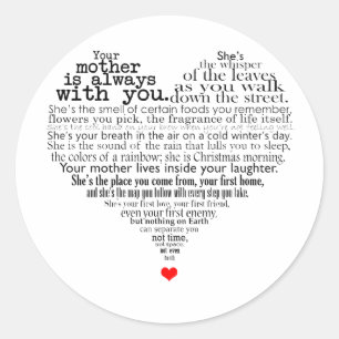 Mother's day poem classic round sticker
