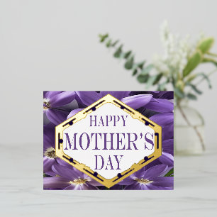 Mother's Day Postcard Purple Floral And Gold Foil