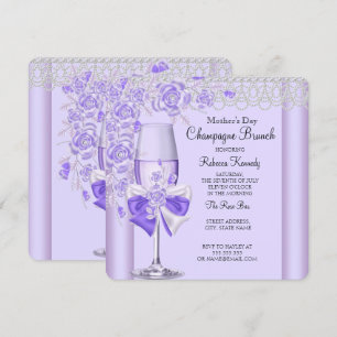 Mother's Day Pretty Lilac Rose Champagne Brunch 2C Invitation