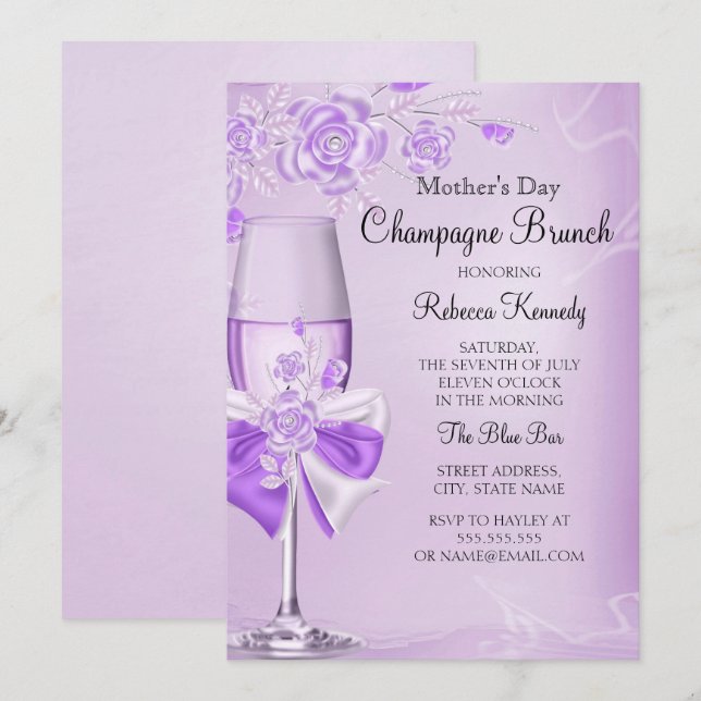 Mother's Day Pretty Lilac Rose Champagne Brunch Invitation (Front/Back)