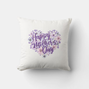 Mother's Day Purple Floral Heart   Throw Pillow