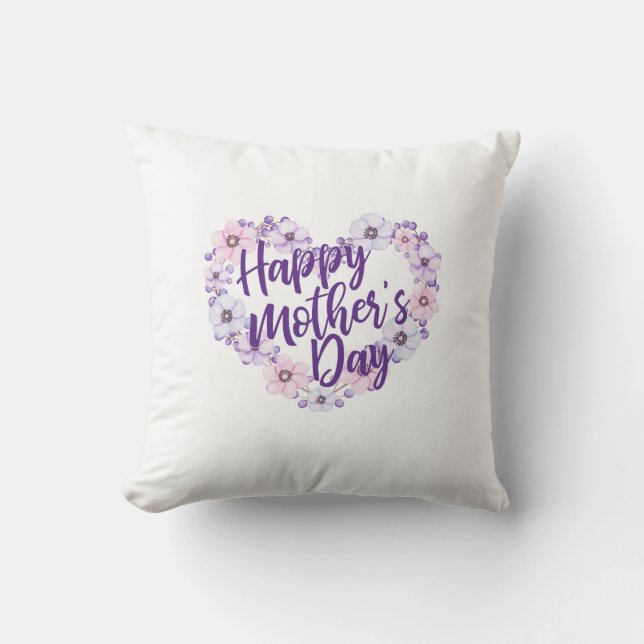 Mother's Day Purple Floral Heart | Throw Pillow (Front)