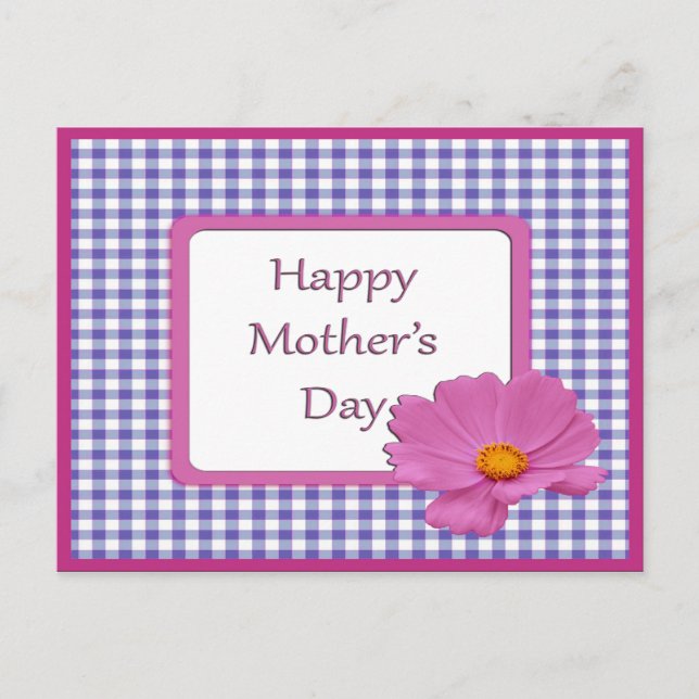 Mother's Day Purple Flower & Gingham Design Postcard (Front)