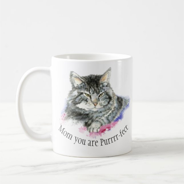 Mother's Day Purrr-fect Mom Cat Quote Coffee Mug (Left)