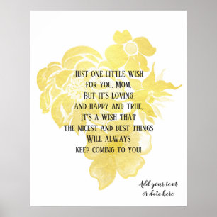 Mother's Day quote art Gold foil flowers Poster