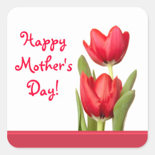 Mother's Day Red Tulips Square Sticker