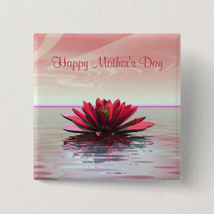 Mother's Day Red Water Lily 2 Inch Square Button
