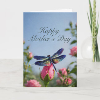 Mothers Day Rose Bud Dragonfly Card