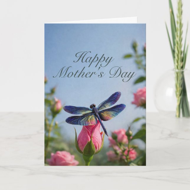 Mothers Day Rose Bud Dragonfly Card (Front)