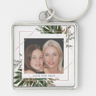 Mother's Day Rose Gold Floral Personalized Photo Keychain