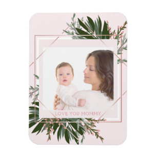 Mother's Day Rose Gold Floral Personalized Photo Magnet