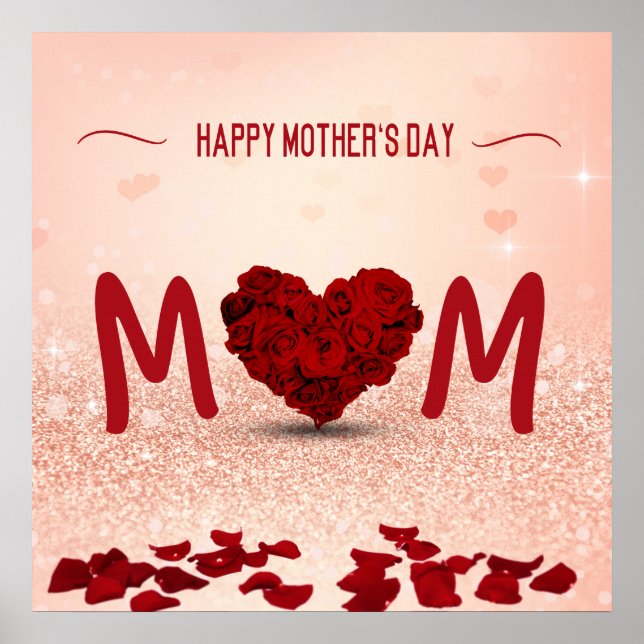 Mother's Day Rose Heart Bouquet - Poster Print (Front)