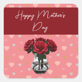 Mother's day roses bouquet floral elegant red square sticker