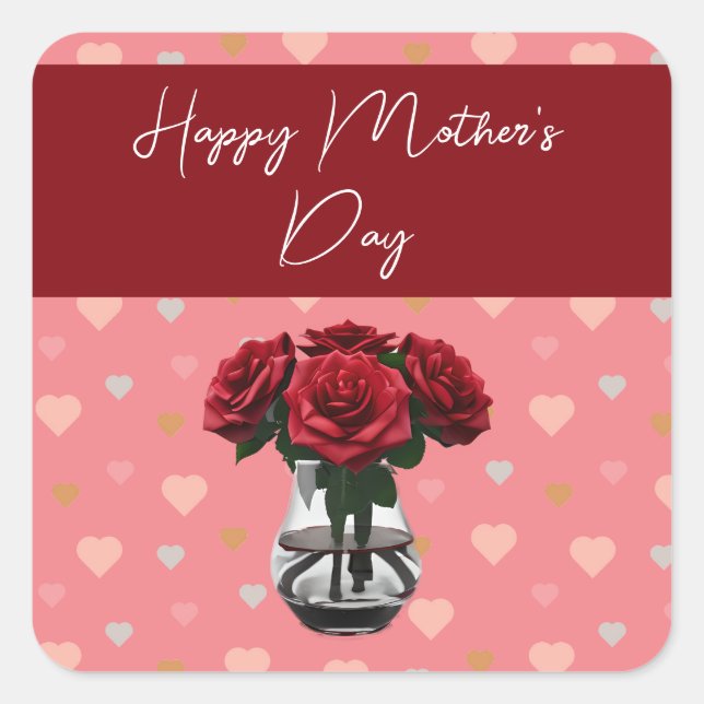 Mother's day roses bouquet floral elegant red square sticker (Front)