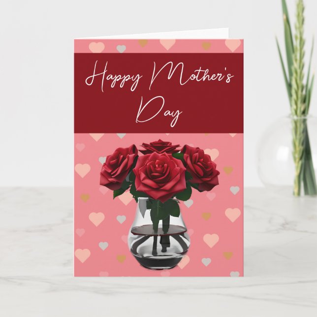 Mother's day roses in vase heart pattern thank you card (Front)
