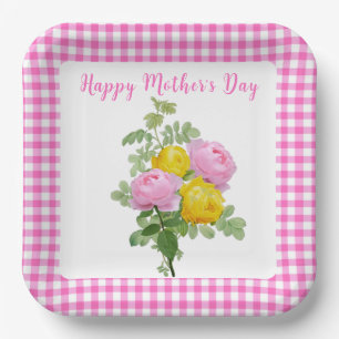 Mother's Day Roses with Pink Gingham   Paper Plate