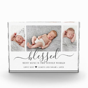 Mother's Day Script Blessed Best Mom Ever Photo Block