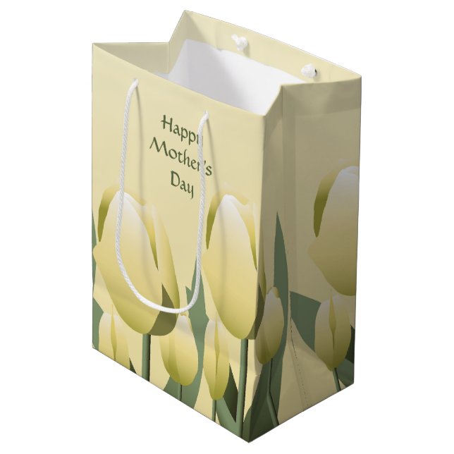 Mothers Day Spring Yellow Tulips Med Medium Gift Bag (Front Angled)