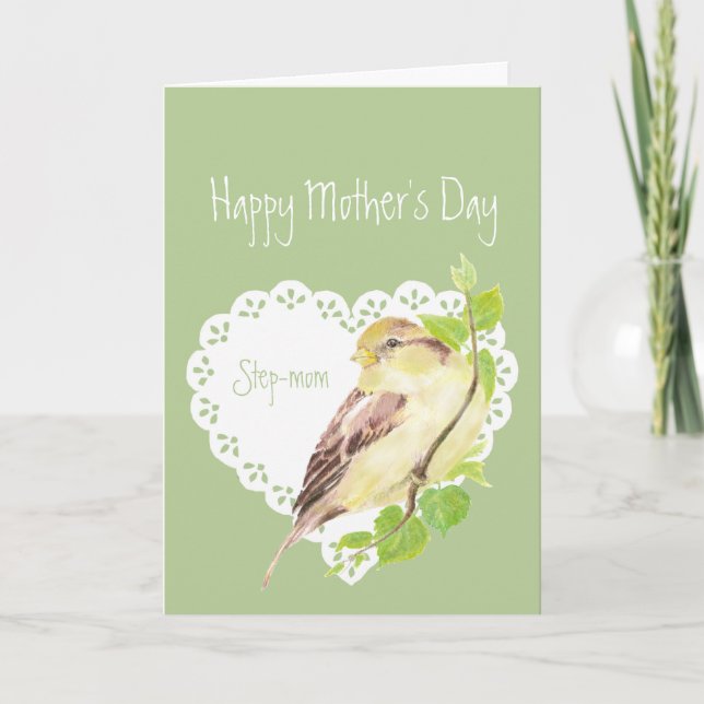 Mother's Day Step-mom Cute Sparrow Bird Card (Front)