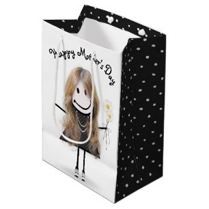 Mother's Day Stick Girl with Daisies  Medium Gift Bag