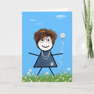 Mother's Day Stick Girl with Daisy Friend Card