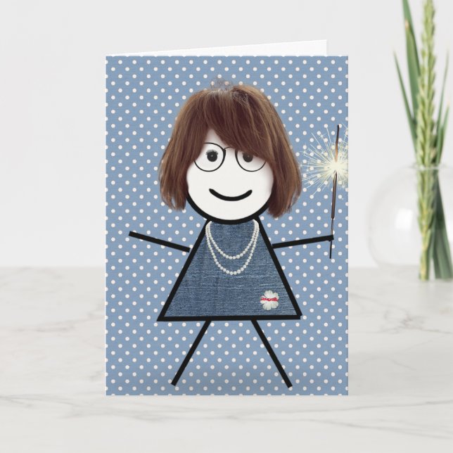 Mother's Day Stick Girl with Sparkler Card (Front)