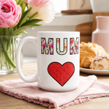 Mothers Day Stylish Modern Floral Mum Heart