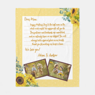 Mothers Day Sunflower Love Letter Photo Keepsake Fleece Blanket