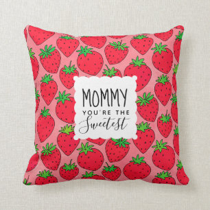 Mother's Day Sweetest Mom Strawberries Throw Pillow