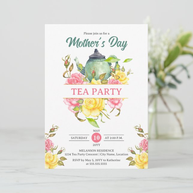 Mother's Day Tea Party Floral Invitation (Standing Front)