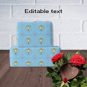 Mothers Day trophy custom text blue Wrapping Paper