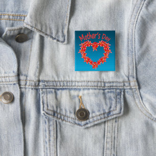 Mother's Day - Tulip Heart Illustration on Blue    2 Inch Square Button