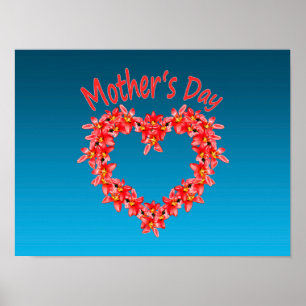 Mother's Day - Tulip Heart Illustration on Blue    Poster