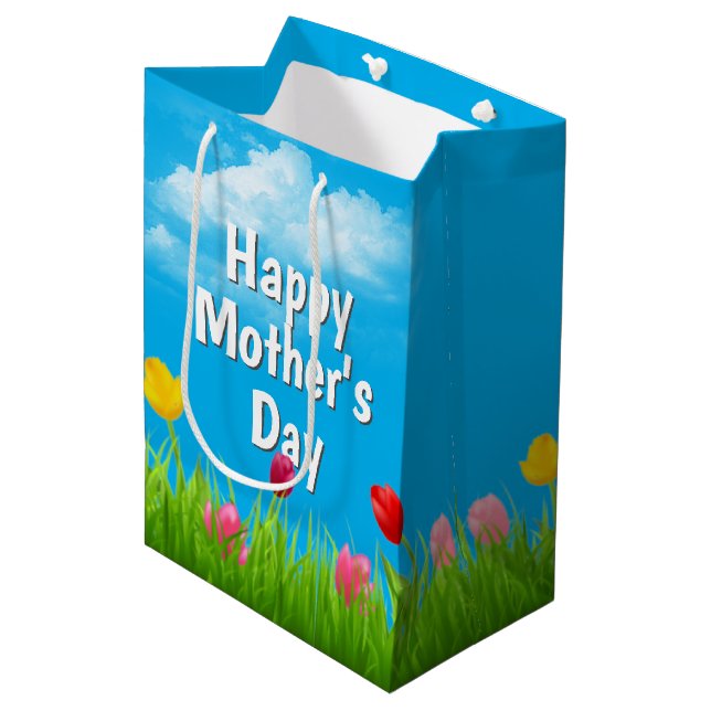 Mother's Day Tulips Medium Gift Bag (Front Angled)